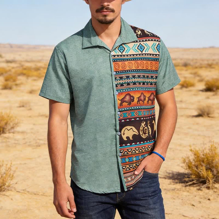 Chemise ethnique pour homme à imprimé bison pétroglyphe du désert - Vert armée - 5XL - image 0