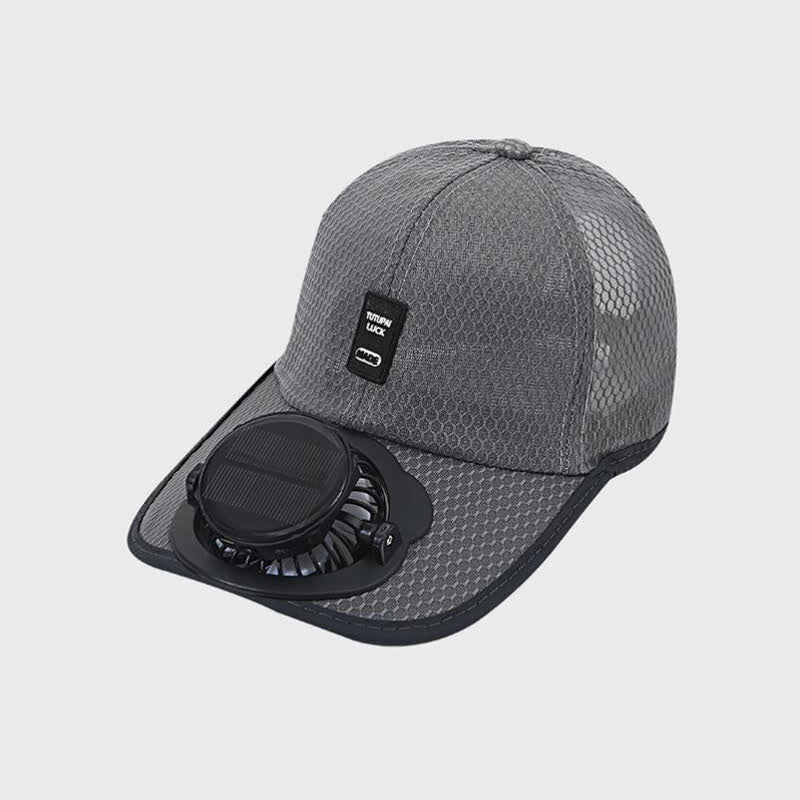 Casquette de baseball respirante avec ventilateur USB solaire intégré - Gris foncé - Réglable (22"-23 5/8") - image 1