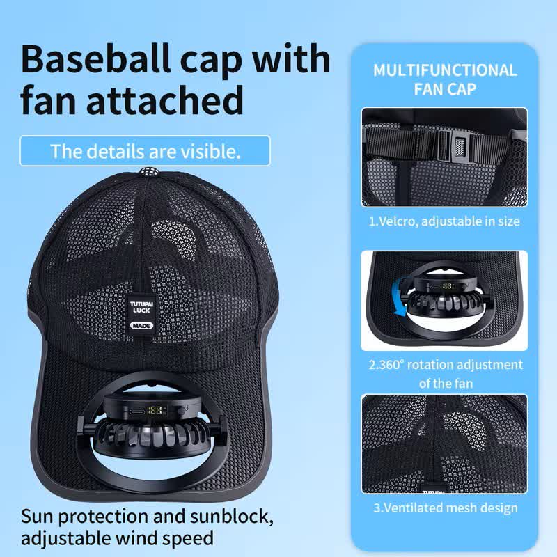 Casquette de baseball respirante avec ventilateur USB solaire intégré - image 5