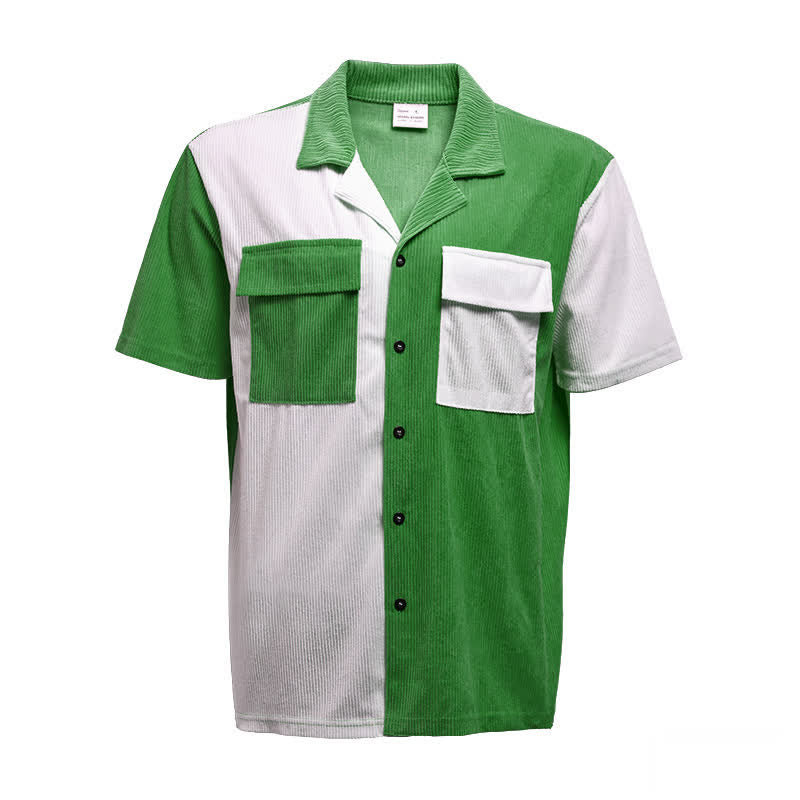 Chemise en velours côtelé à manches courtes bicolore pour homme - image 1