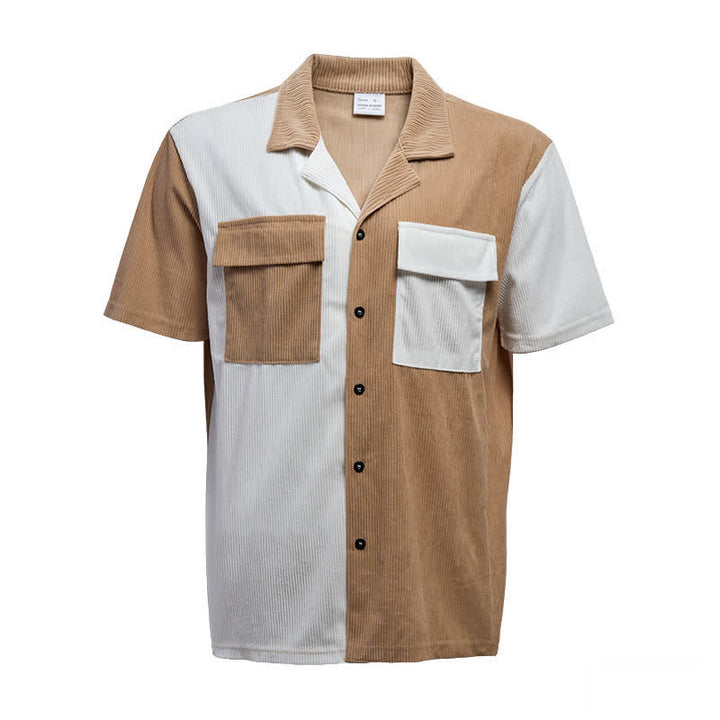 Chemise en velours côtelé à manches courtes bicolore pour homme - image 14