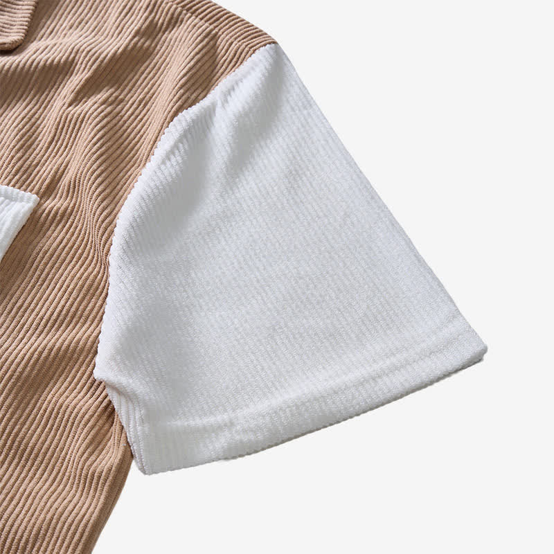 Chemise en velours côtelé à manches courtes bicolore pour homme - image 13