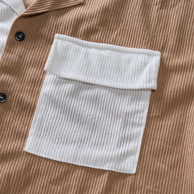 Chemise en velours côtelé à manches courtes bicolore pour homme - image 10