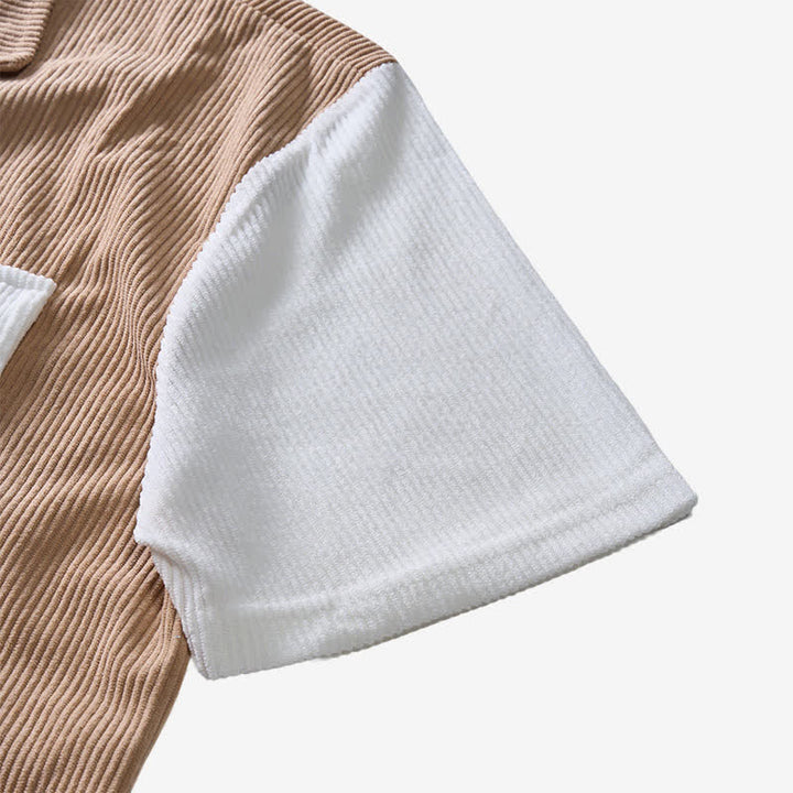 Chemise en velours côtelé à manches courtes bicolore pour homme - image 13