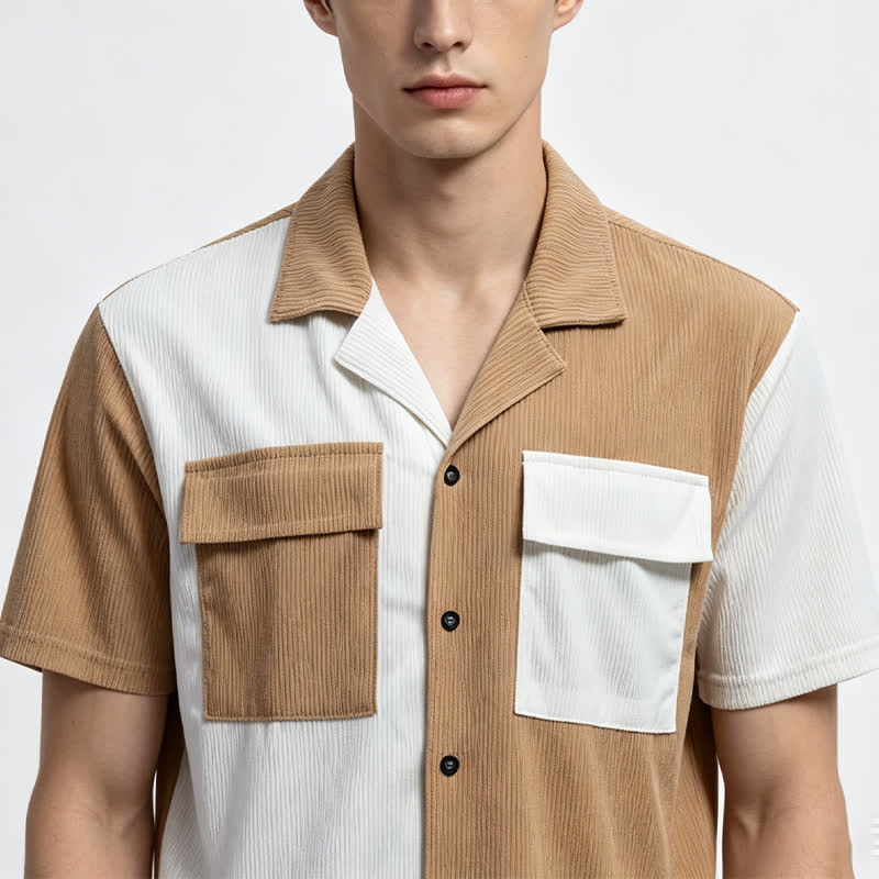 Chemise en velours côtelé à manches courtes bicolore pour homme - image 5