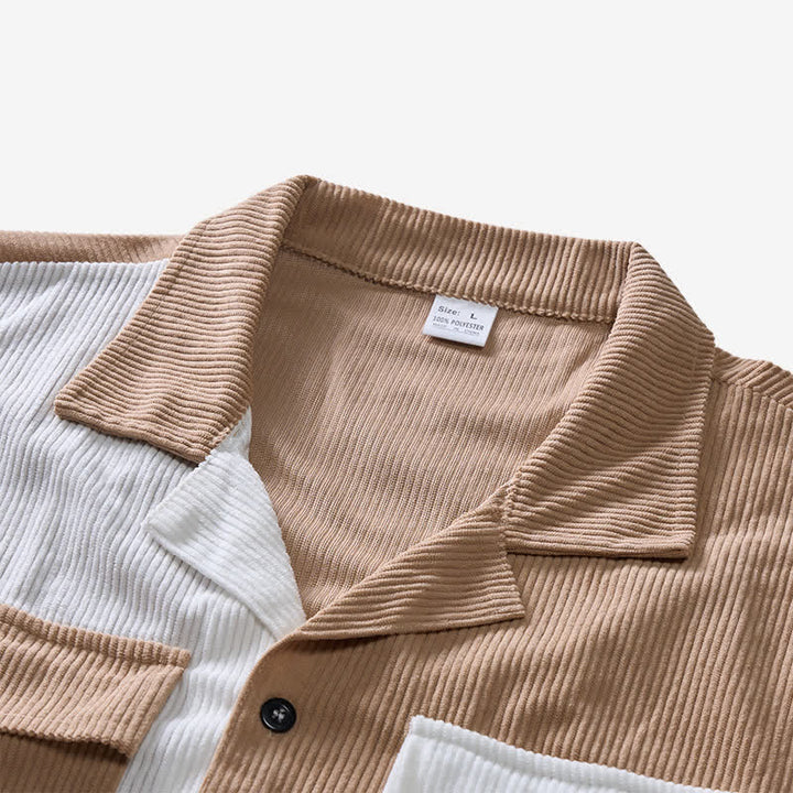 Chemise en velours côtelé à manches courtes bicolore pour homme - image 8