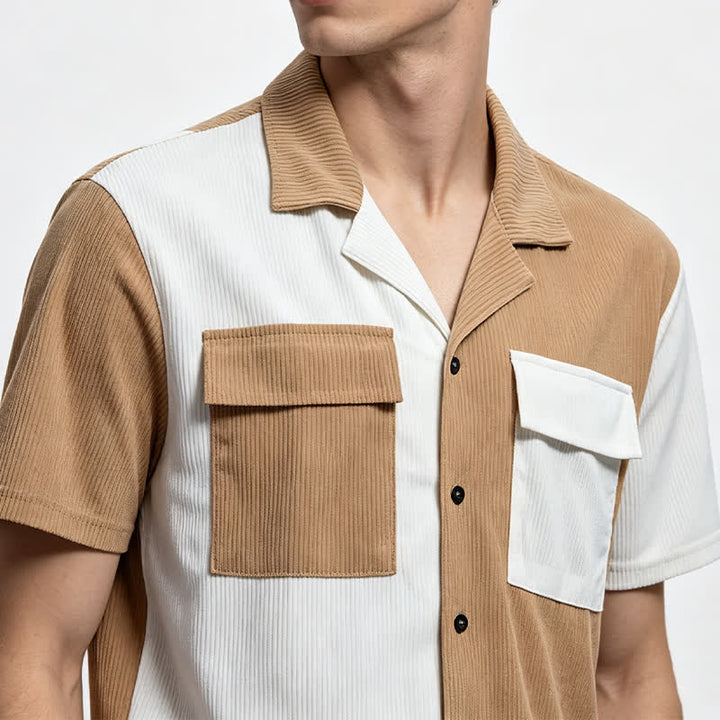 Chemise en velours côtelé à manches courtes bicolore pour homme - image 7