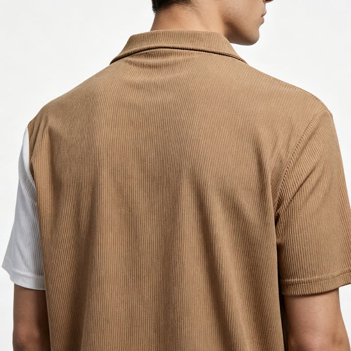 Chemise en velours côtelé à manches courtes bicolore pour homme - image 6