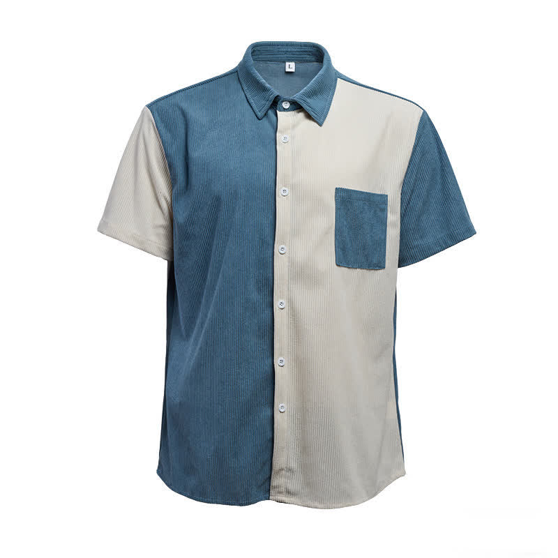 Chemise en velours côtelé bicolore bleue et blanche pour homme - image 10