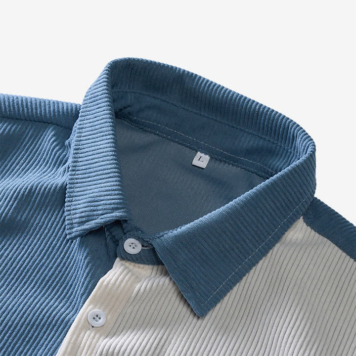 Chemise en velours côtelé bicolore bleue et blanche pour homme - image 4
