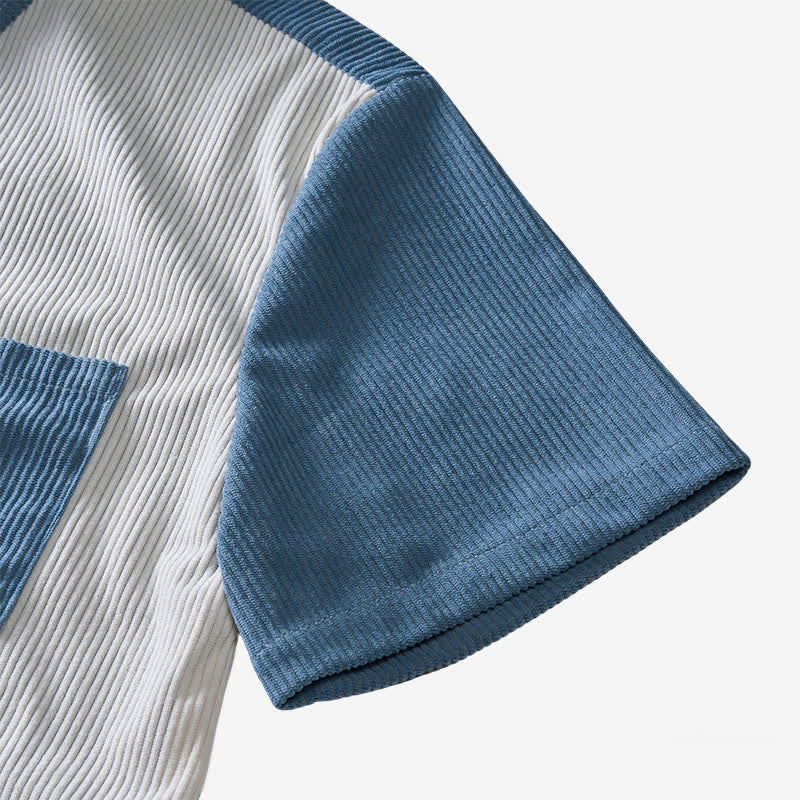 Chemise en velours côtelé bicolore bleue et blanche pour homme - image 9