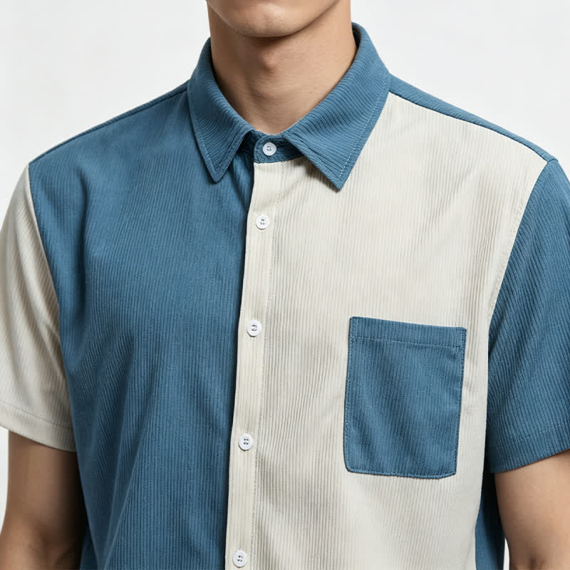 Chemise en velours côtelé bicolore bleue et blanche pour homme - image 1