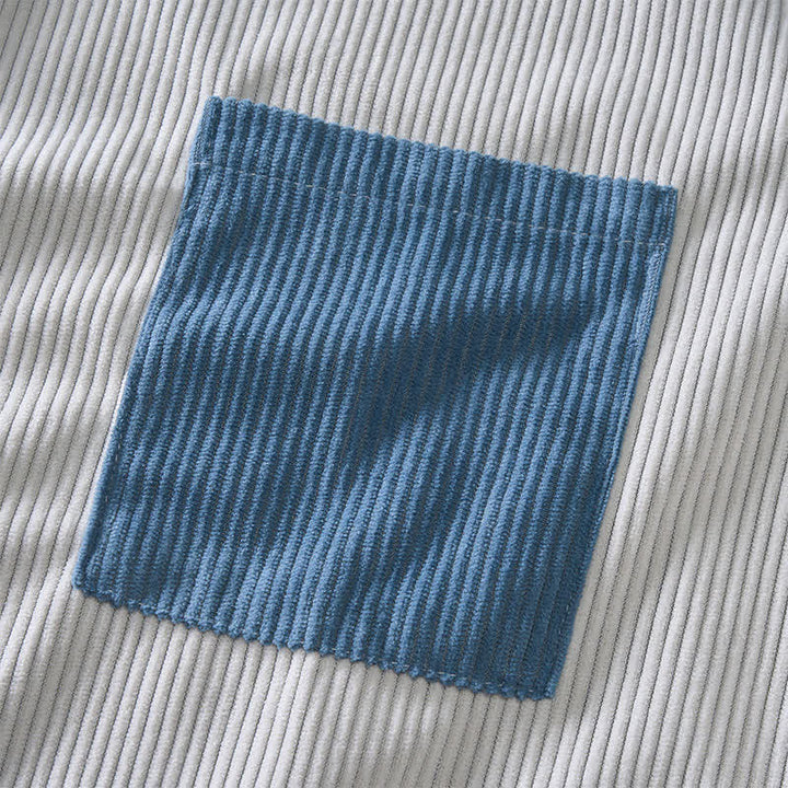 Chemise en velours côtelé bicolore bleue et blanche pour homme - image 7