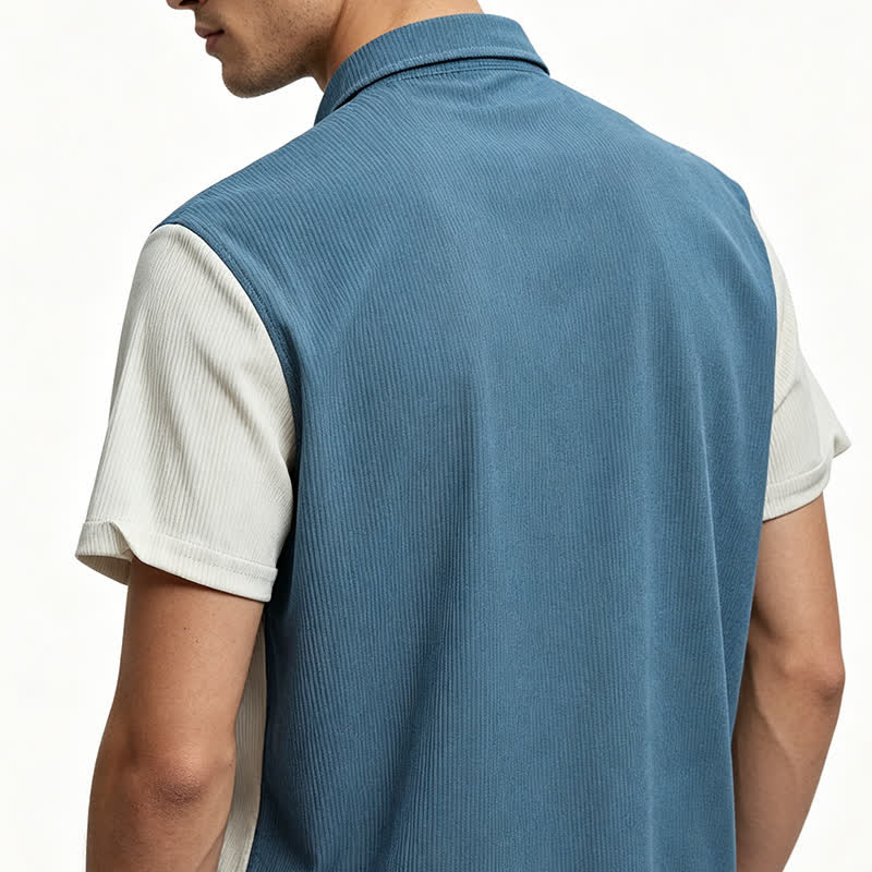 Chemise en velours côtelé bicolore bleue et blanche pour homme - image 2