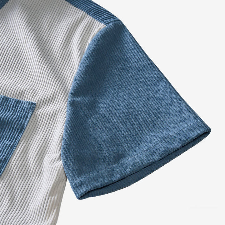 Chemise en velours côtelé bicolore bleue et blanche pour homme - image 9