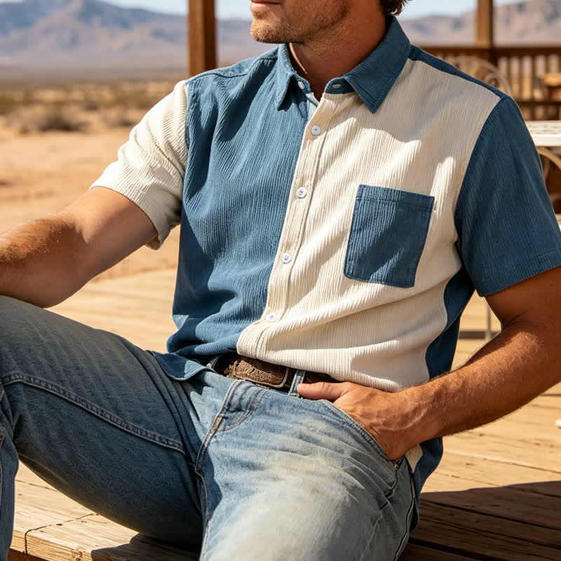 Chemise en velours côtelé bicolore bleue et blanche pour homme - Bleu et blanc - 2XL - image 0
