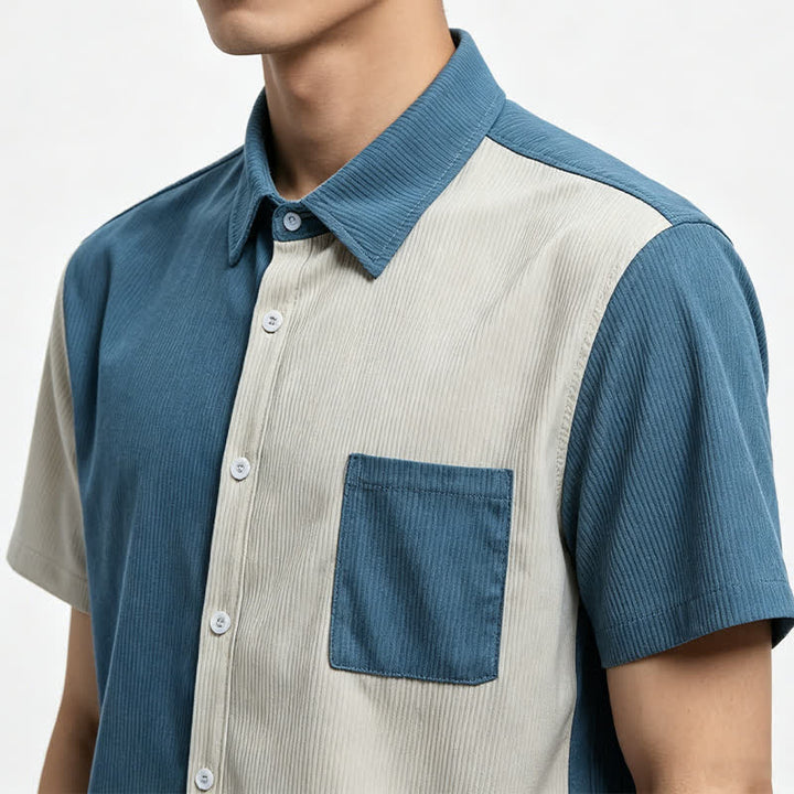 Chemise en velours côtelé bicolore bleue et blanche pour homme - image 3