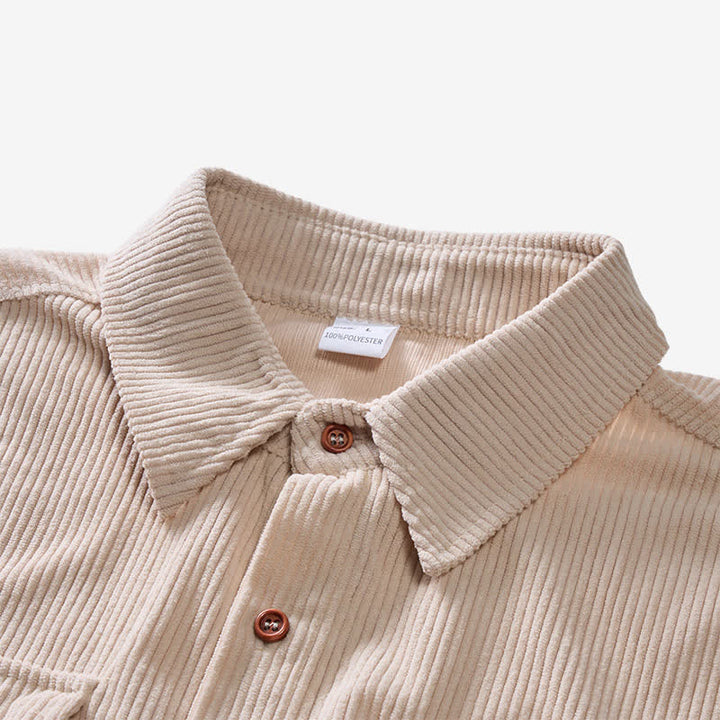 Chemise de travail en velours côtelé pour homme, couleur unie, double poche poitrine - image 7