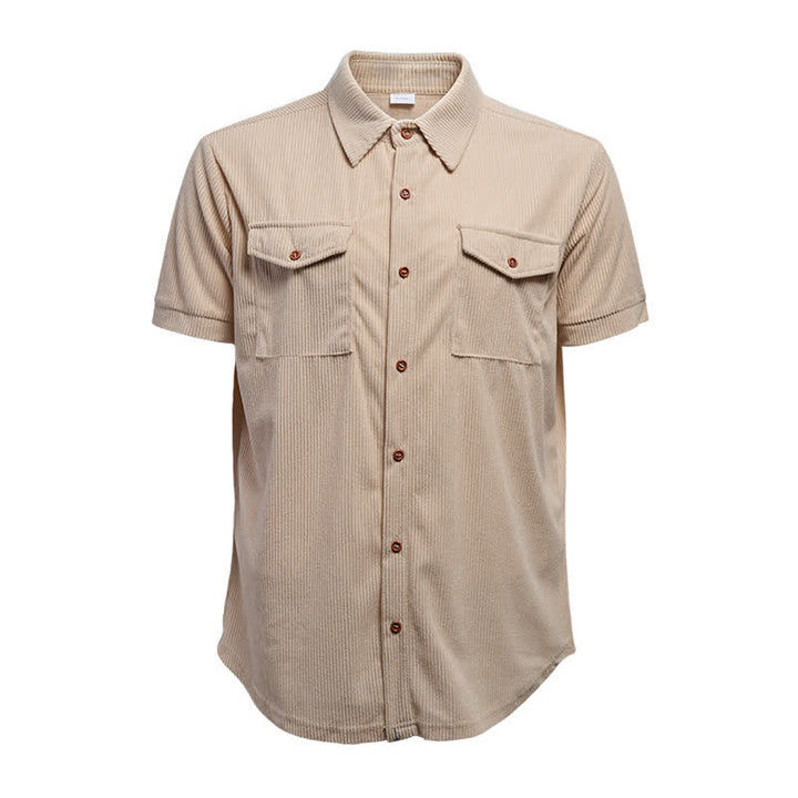Chemise de travail en velours côtelé pour homme, couleur unie, double poche poitrine - image 13