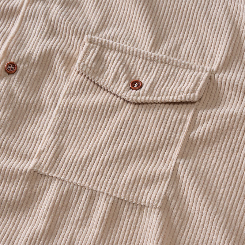 Chemise de travail en velours côtelé pour homme, couleur unie, double poche poitrine - image 9