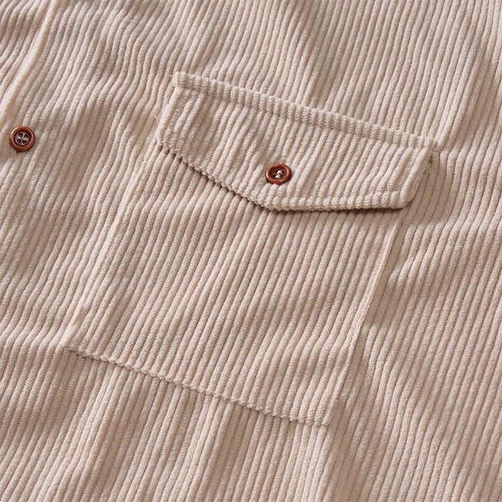 Chemise de travail en velours côtelé pour homme, couleur unie, double poche poitrine - image 9