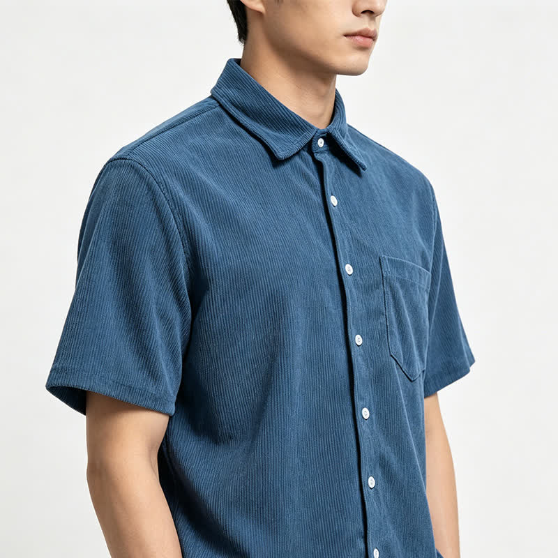 Chemise en velours côtelé à manches courtes pour homme, style décontracté, inspirée des années 90 - image 1