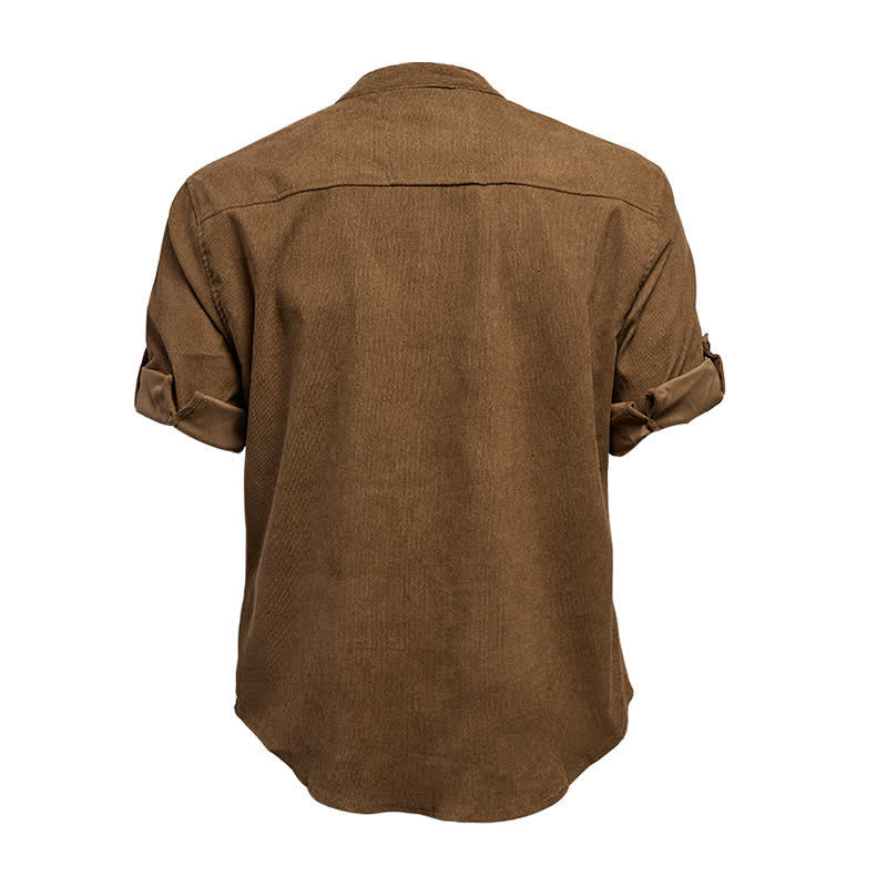 Chemise minimaliste pour homme en velours côtelé à col montant et boutons - image 13