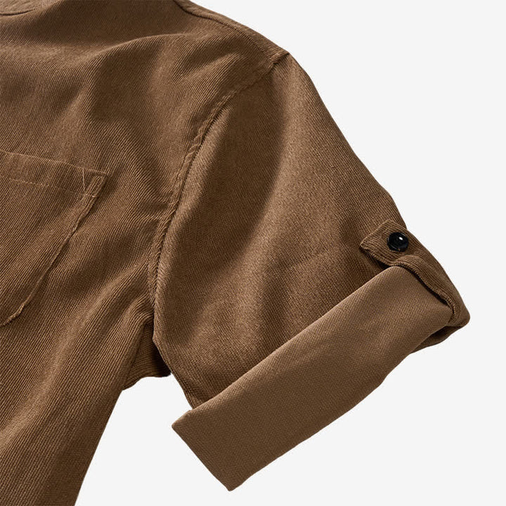 Chemise minimaliste pour homme en velours côtelé à col montant et boutons - image 11