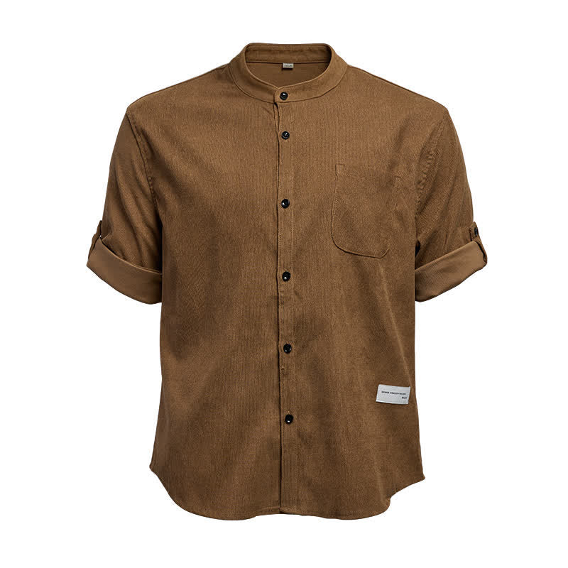 Chemise minimaliste pour homme en velours côtelé à col montant et boutons - image 12