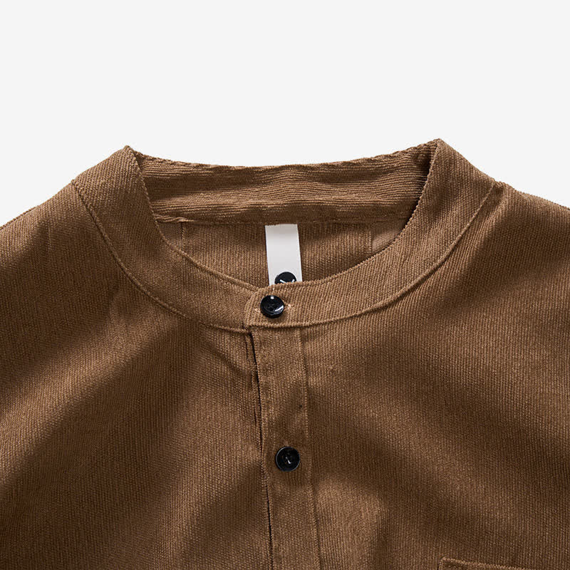 Chemise minimaliste pour homme en velours côtelé à col montant et boutons - image 7