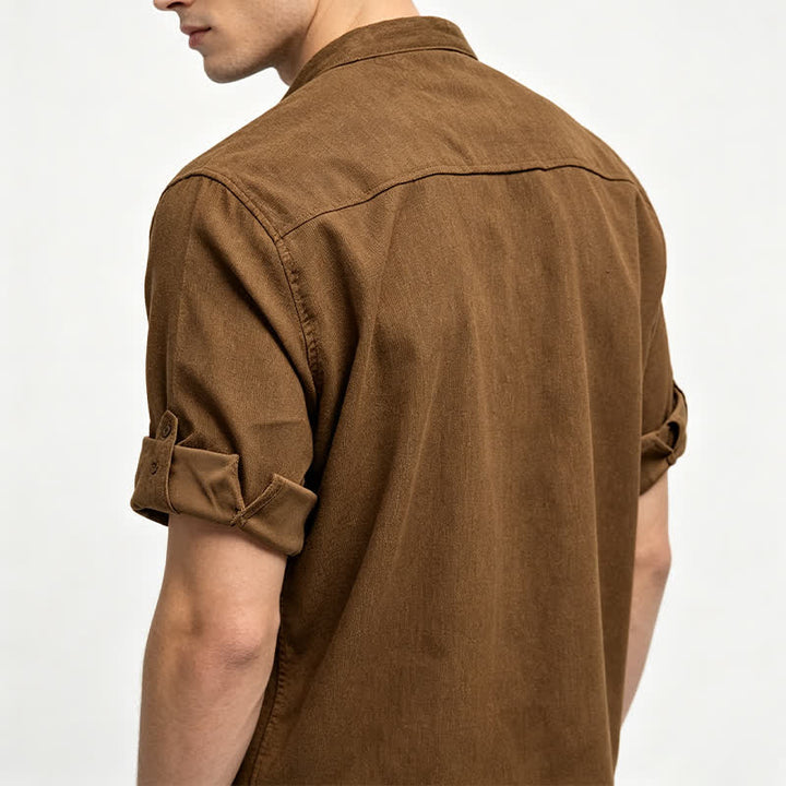 Chemise minimaliste pour homme en velours côtelé à col montant et boutons - image 2