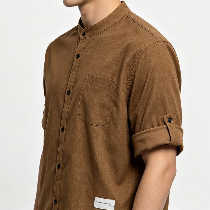 Chemise minimaliste pour homme en velours côtelé à col montant et boutons - image 3