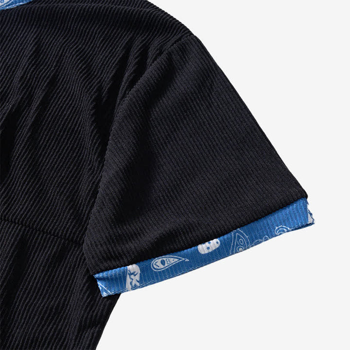 Chemise en velours côtelé à lacets avec bordure cachemire pour homme - image 8