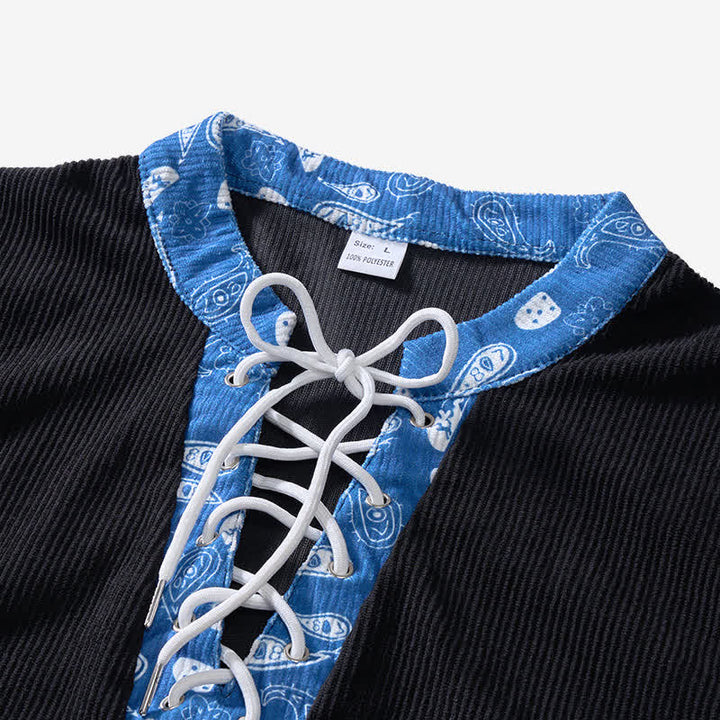 Chemise en velours côtelé à lacets avec bordure cachemire pour homme - image 4