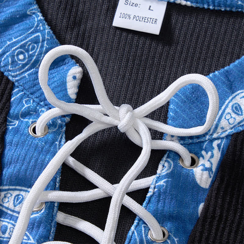 Chemise en velours côtelé à lacets avec bordure cachemire pour homme - image 5