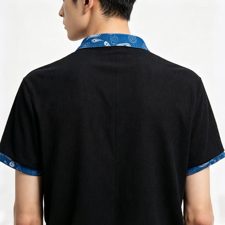 Chemise en velours côtelé à lacets avec bordure cachemire pour homme - image 2