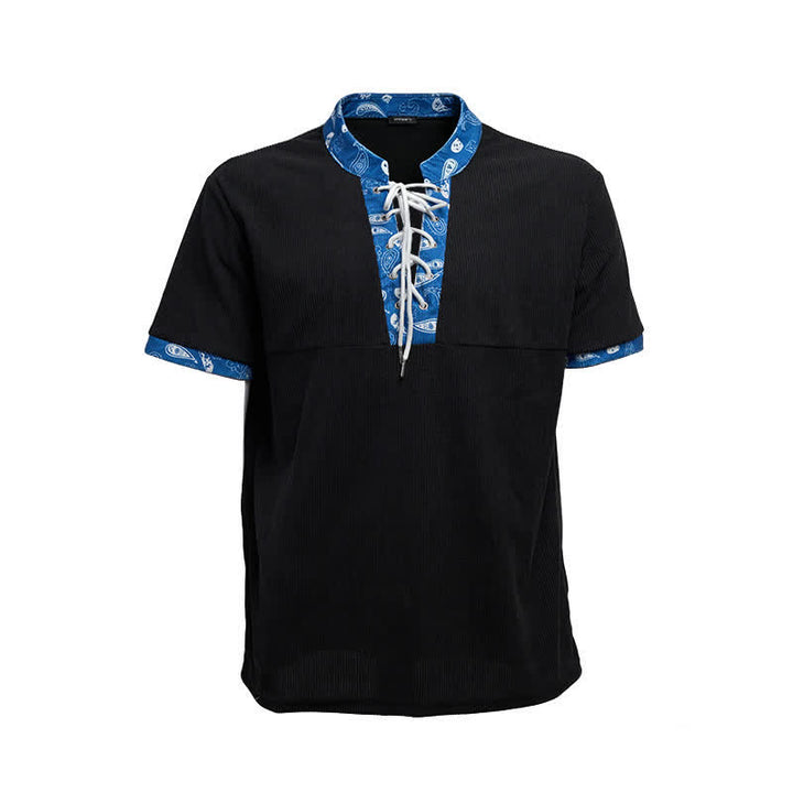 Chemise en velours côtelé à lacets avec bordure cachemire pour homme - image 9