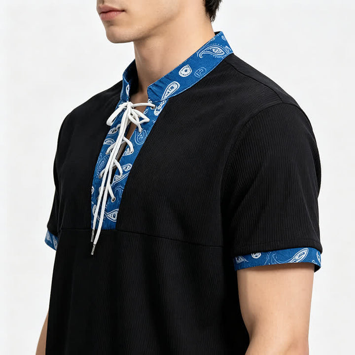 Chemise en velours côtelé à lacets avec bordure cachemire pour homme - image 3