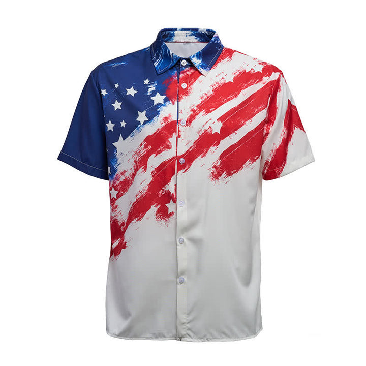 Chemise à manches courtes imprimée de coups de pinceau avec le drapeau américain vintage - image 9