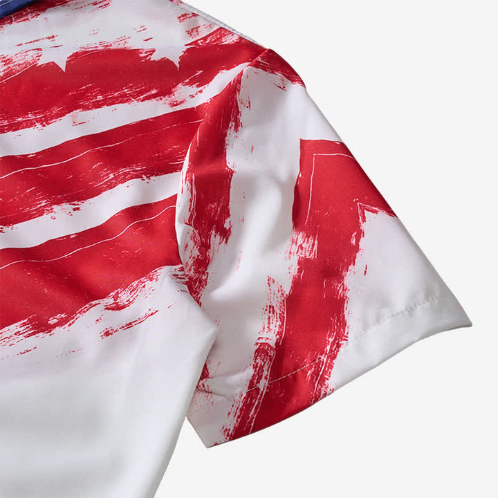 Chemise à manches courtes imprimée de coups de pinceau avec le drapeau américain vintage - image 8