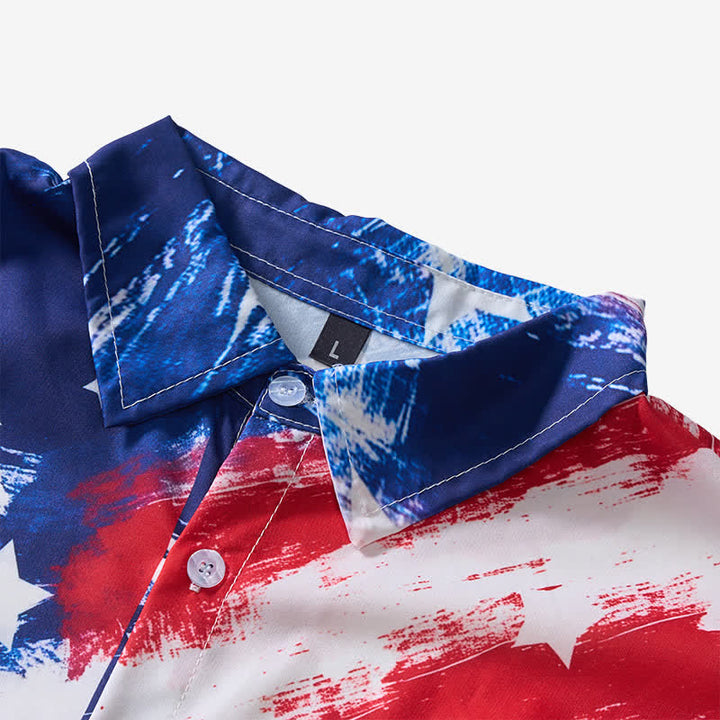 Chemise à manches courtes imprimée de coups de pinceau avec le drapeau américain vintage - image 4