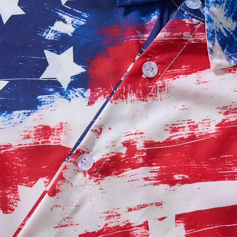 Chemise à manches courtes imprimée de coups de pinceau avec le drapeau américain vintage - image 5