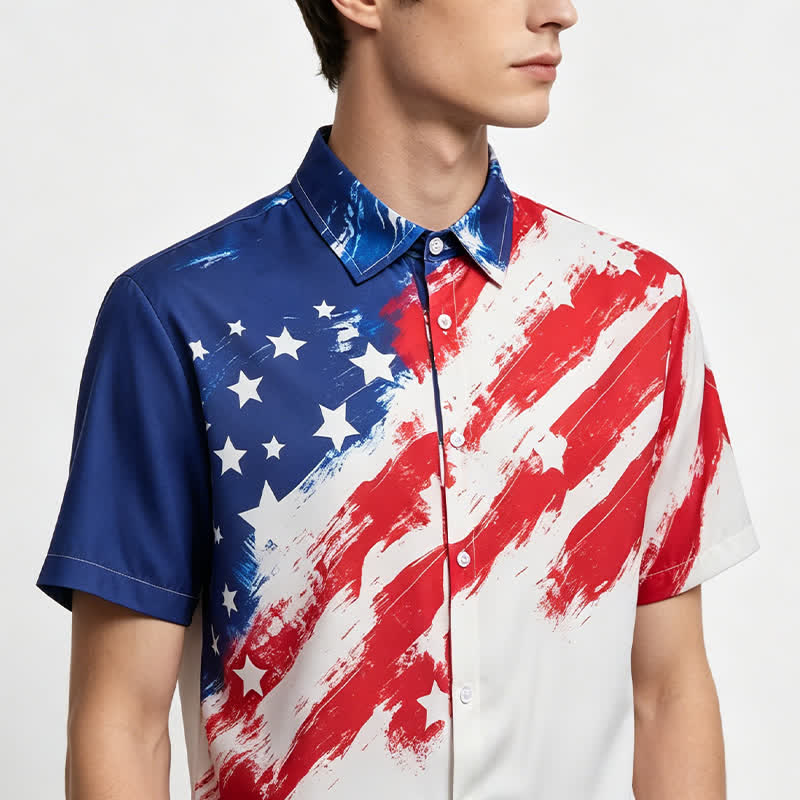 Chemise à manches courtes imprimée de coups de pinceau avec le drapeau américain vintage - image 1