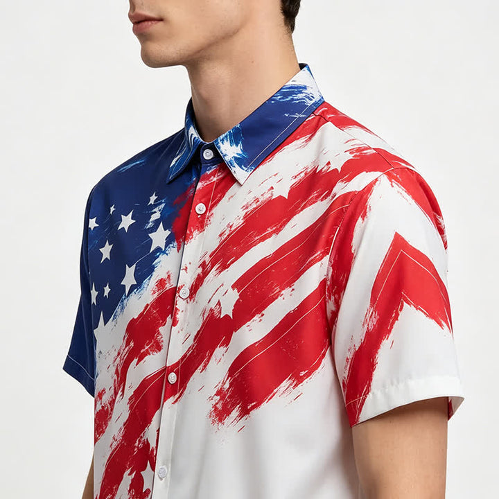 Chemise à manches courtes imprimée de coups de pinceau avec le drapeau américain vintage - image 3