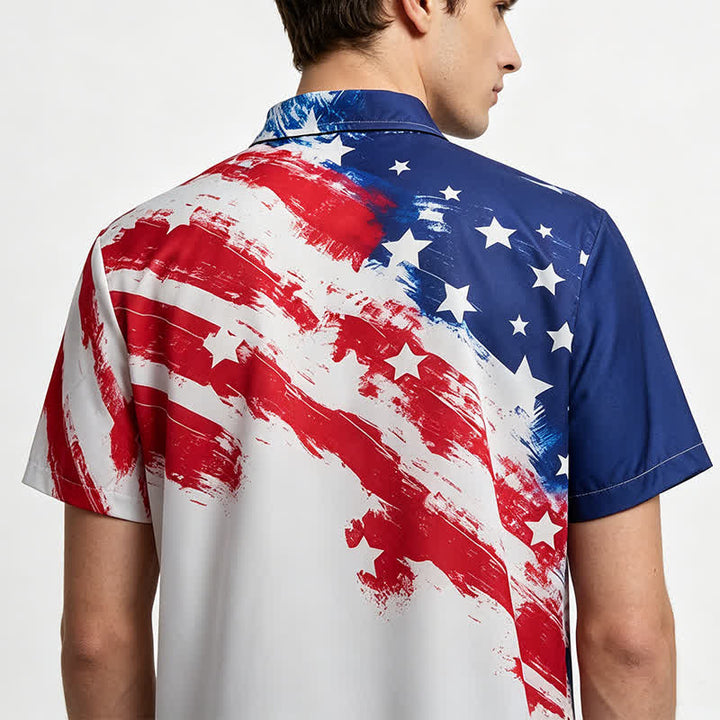Chemise à manches courtes imprimée de coups de pinceau avec le drapeau américain vintage - image 2