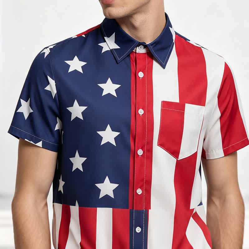 Chemise à manches courtes imprimée drapeau américain divisé, étoiles et rayures - image 1
