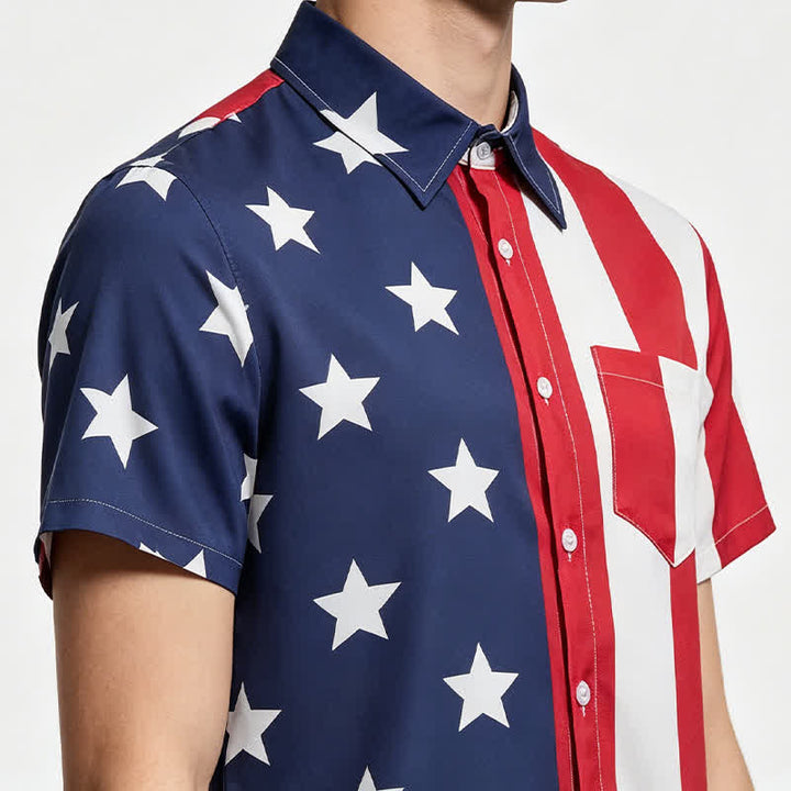 Chemise à manches courtes imprimée drapeau américain divisé, étoiles et rayures - image 3