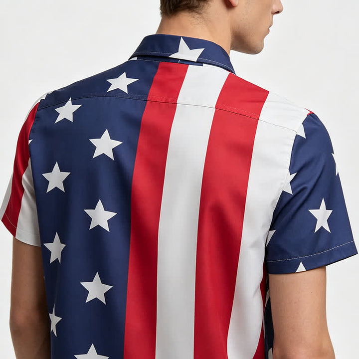 Chemise à manches courtes imprimée drapeau américain divisé, étoiles et rayures - image 2