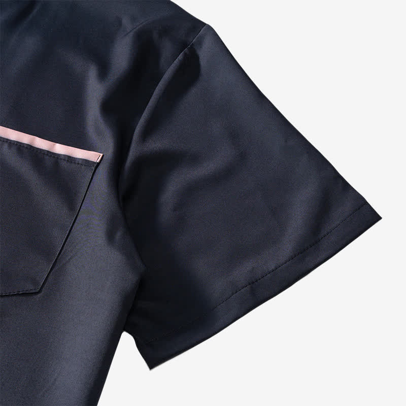 Chemise à manches courtes rétro noire et beige à motif drapeau américain vieilli - image 8
