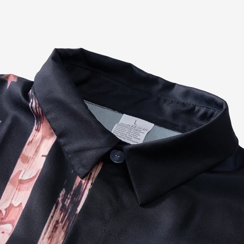Chemise à manches courtes rétro noire et beige à motif drapeau américain vieilli - image 4